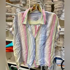 Rails Stripe Linen Button Up Top Large